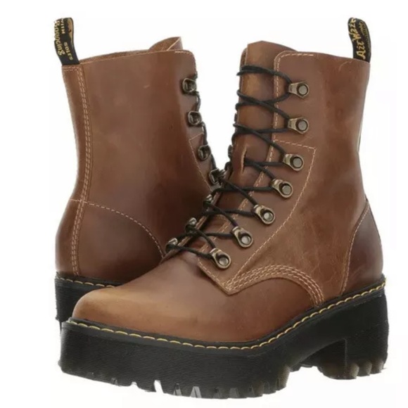 NEW Women’s Size 11 Dr Martens Leona Butterscotch Orleans 7-Eye Platform Boots - Picture 1 of 9